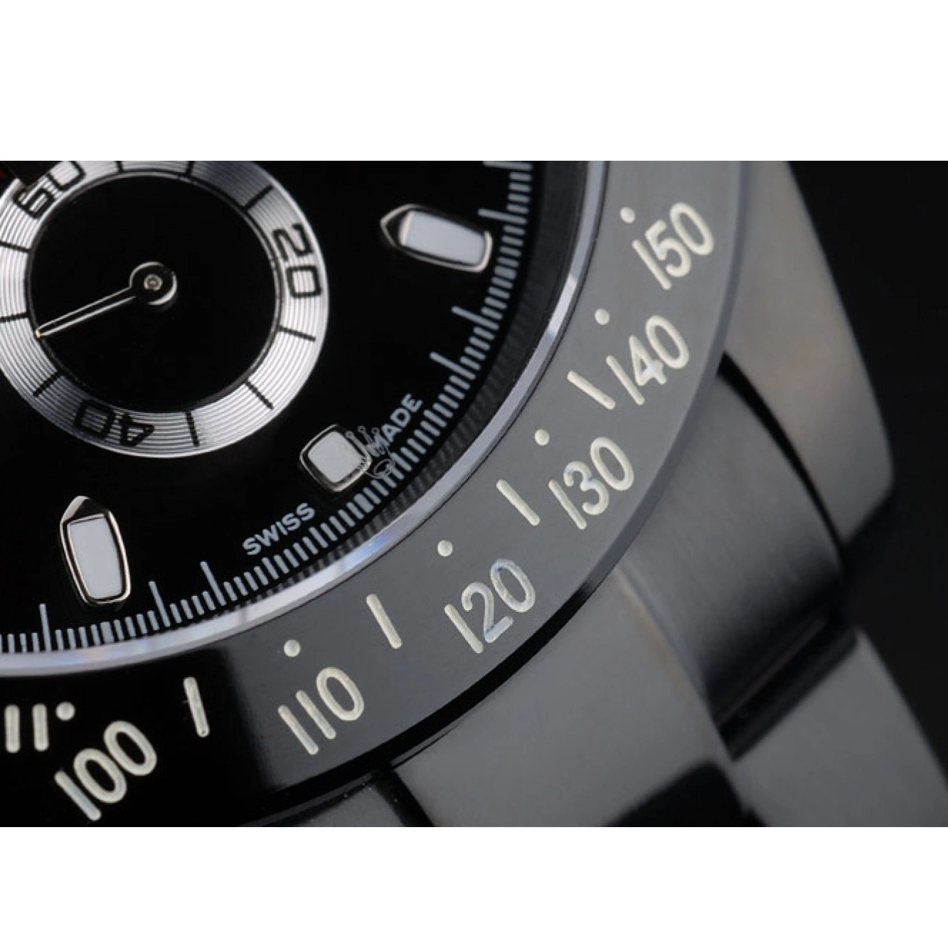 Aaa replica Black Rolex Ion Tachymeter Black Steel Stainless Black Dial Plated Strap Daytona 80247 0605